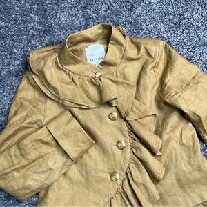 Mise en Scene by Ruffian Ruffle Blouse Top Button Down Brown Tan  Sz S